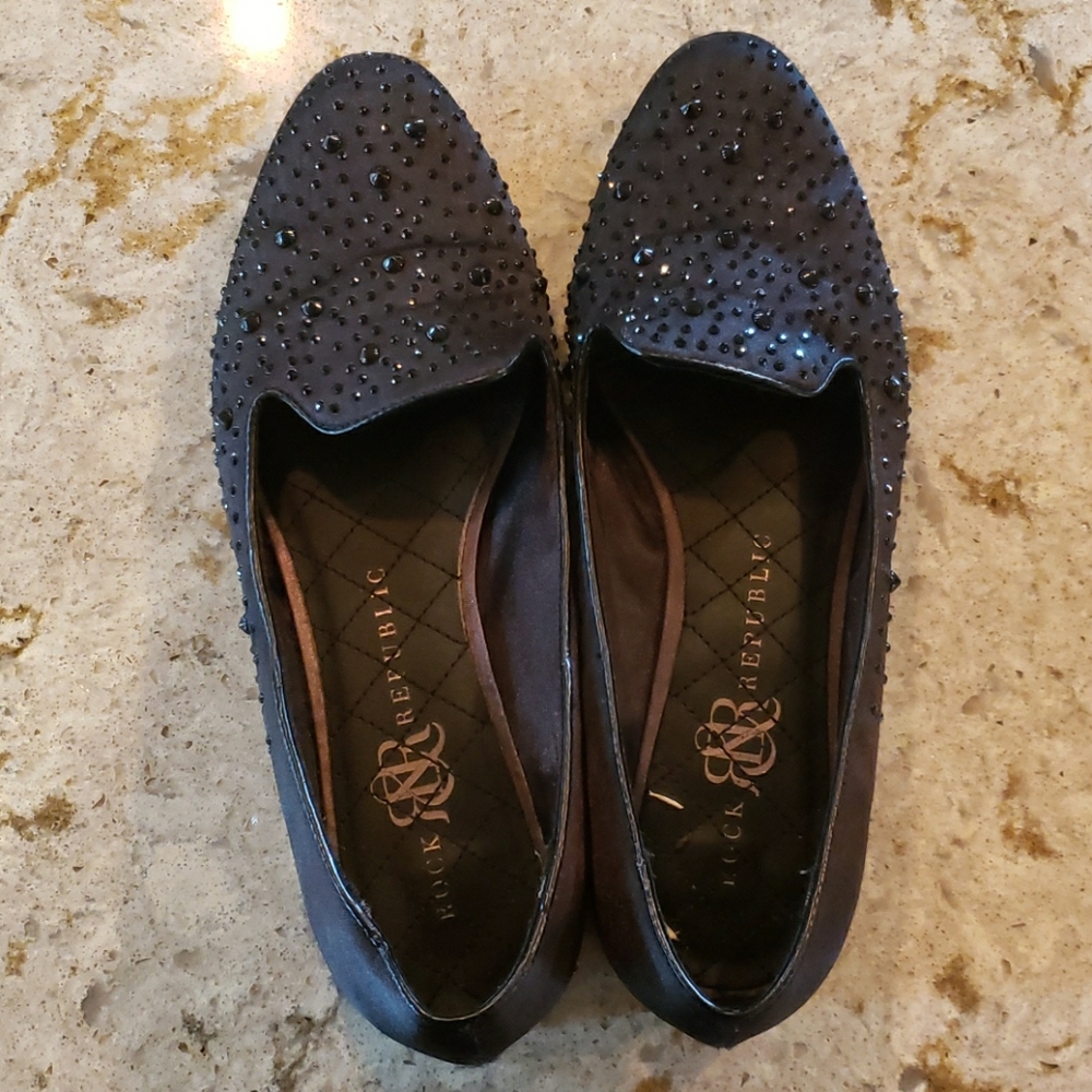 Black Beaded Flats, Rock & Republic, Size 8